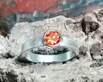 Unikat Ring schlicht Silber 925 Gold 750 Granat Mandaringranat matt  60