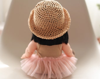 Chapeau en raphia pour poupée Minikane Paola Reina Miniland vêtements 34 cm 38 cm