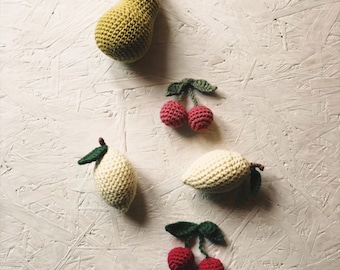 Tiny fruit for pay kitchen, crochet cherries, educational toys, Waldorf toys