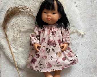 Clothes for Minikane doll 34 cm, Miniland 38 cm, Paola Reina 34 cm, Dinkum doll, dress for doll, retro Look for doll, muslin dress for doll