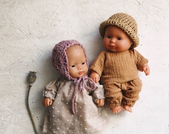 Vêtements de poupée Miniland 21 cm, vêtements de poupée Paola Reina 21 cm, accessoire pour poupée 21 cm, chapeau en raphia 21 cm, vêtements de poupée vintage
