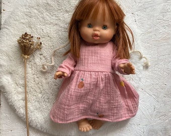 Clothes for Minikane doll 34 cm, Miniland 38 cm, Paola Reina 34 cm, Dinkum doll, dress for doll, retro Look for doll, muslin dress for doll