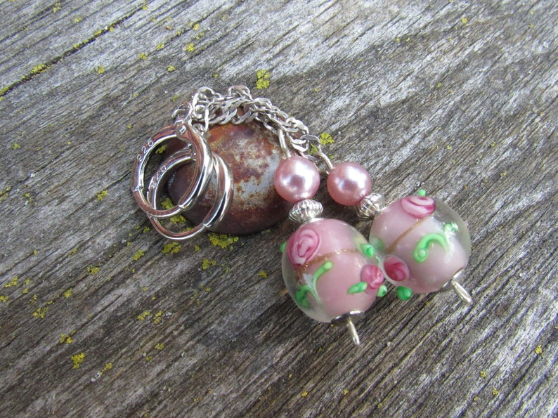 Murano Glass Jewelry Lampwork Earrings Elegant Jewelry Blush Pink Earrings with Flowers and Pearls