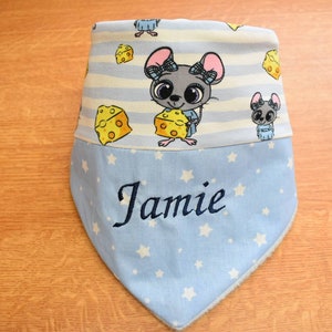 Scarf with name blue mouse cuddly fleece cotton cotton jersey baby 0-4 years personalized & embroidered