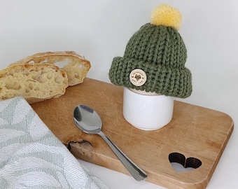 Egg Warmer "Pom Pom Hat" in Merino Blend – Handcrafted for Your Breakfast – Perfect Gift