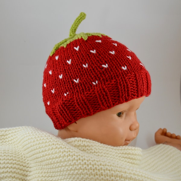 Strick-Mütze "Erdbeere" für Ihr Baby - Babymütze