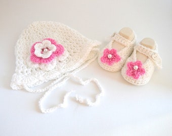 Bébé set : chapeau et chaussures de baptême / baptême Cap