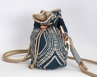 Dog treat bag - Kiki petrol patterned - coated inside