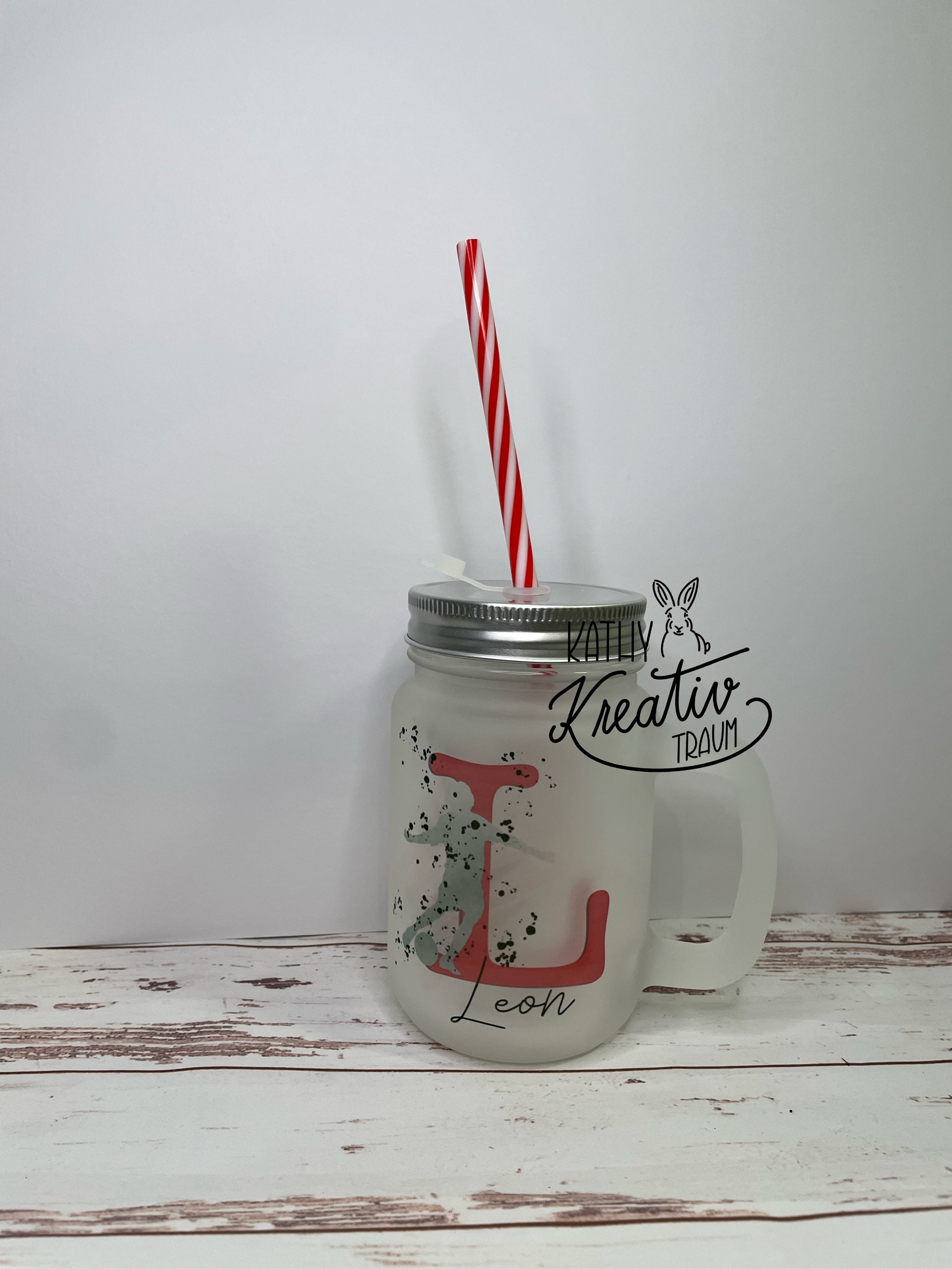 Glass Drinking Cup With Handle & Straw Glasses Mason Jar Lids Retro 400ml  Gift