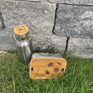 Edelstahlflasche Wasserflasche Trinkflasche mit Bambusdeckel Fußball