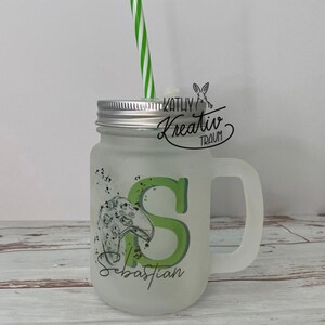 Handle glass with lid and reusable straw, games console, Mason Jar printed, dishwasher safe, motif selectable, personalised, handle glass