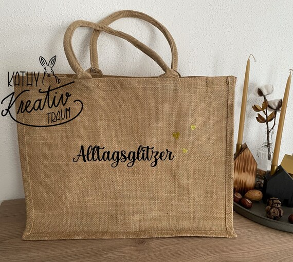 Jute Bag Gold Glitter Everyday Glitter Shopping Bag Mom Grandma Girlfriend Bag Handbag