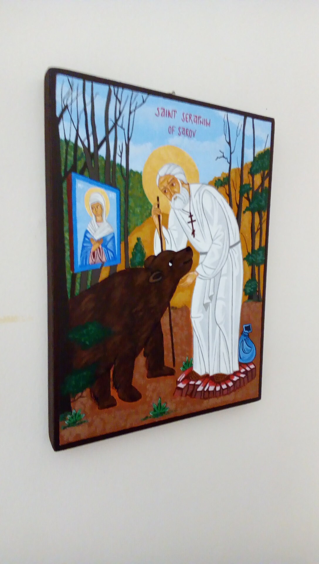 Saint Seraphim of Sarov and His Bear Hand-painted Russian | Etsy