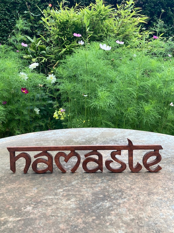 NAMASTE, Yoga NAMASTE sign, NAMASTE gift, Yoga gift, Sanskrit Namaste wood sign, walnut dye freestanding, wall hanging sign 9mm ply wood