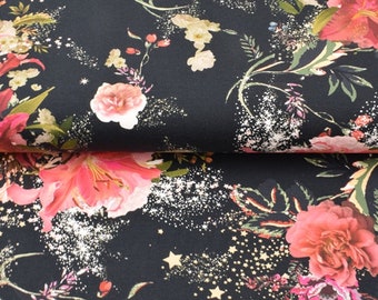 EUR 18.9/1 m cotton jersey jersey fabric stardust flowers roses lilies flowers floral flowers stars stars knitted cotton jersey fabric