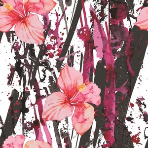 19.98 EUR/1 m summer sweat FRENCH TERRY Flower Splash watercolor flowers hibiscus flowery floral knitted cotton fabric watercolor look