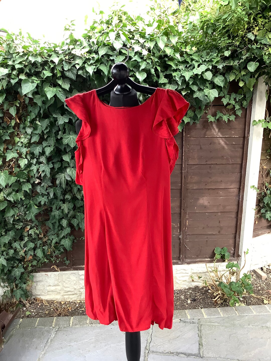 Ruby Red Ruffle Dress Stunning Ruby Red Dress With Frill and Button Detail - Etsy UK