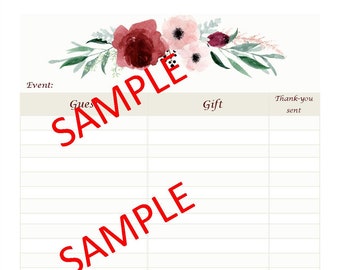 Baby Shower Gift Record Printable PDF