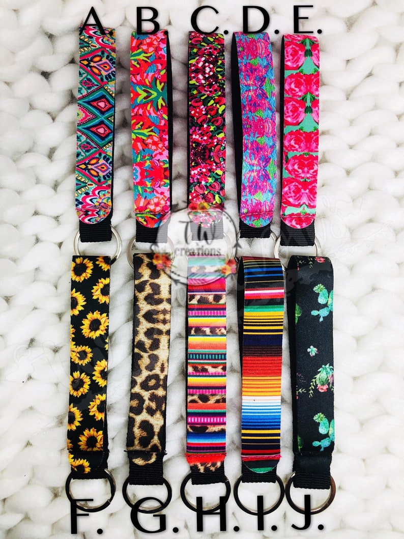 neoprene keychain sunflower keychain cactus keychain lilly pulitzer inspired wristlet serape keychain neoprene Wristlet Keychain