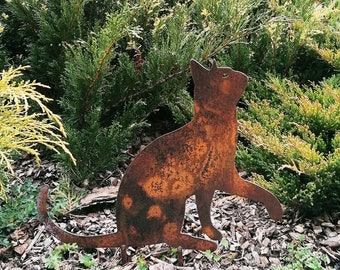 Decoración de jardín de gato de metal, arte de jardín de gato de metal, letrero de gato oxidado, decoración de patio de metal, decoración de jardín oxidado, arte de jardín de animales, decoración de gato de metal