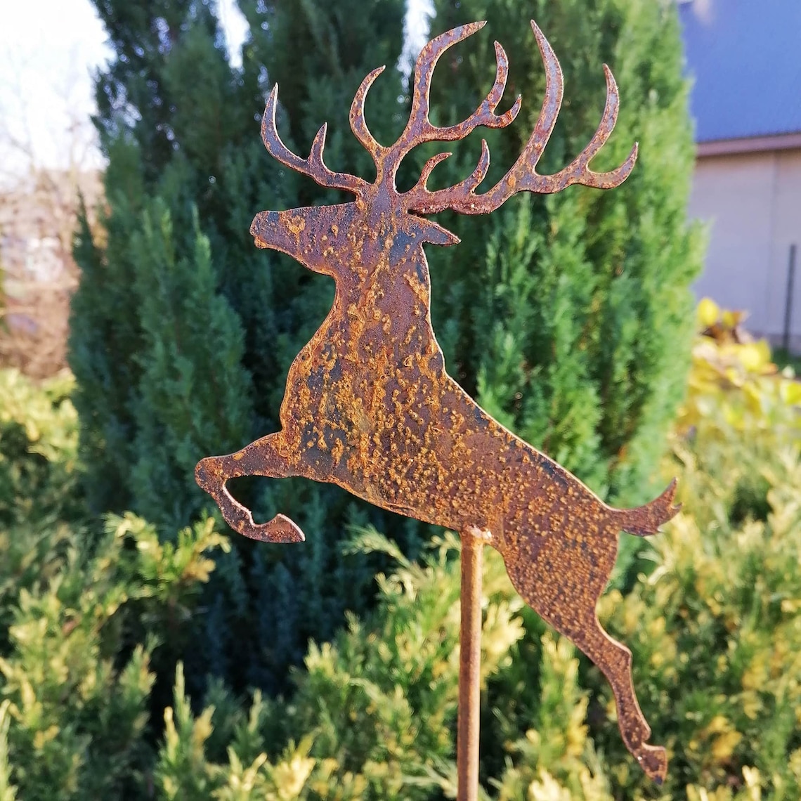 Metal Reindeer Garden Stake Christmas Garden Art Rusty Etsy