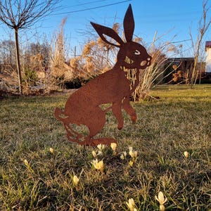 Metal rabbit garden decor, rusty hare garden art, rust outdoor sculpture, Easter decor, rustic decoration, spring decoration, metal bunny