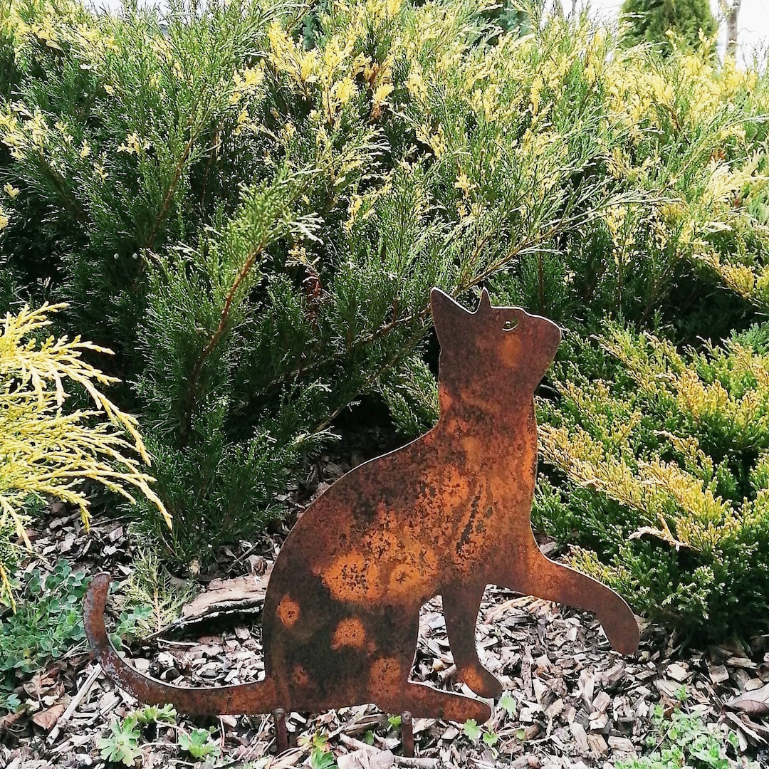 Metal Cat Garden Decor Metal Cat Garden Art Rusty Cat Sign Etsy