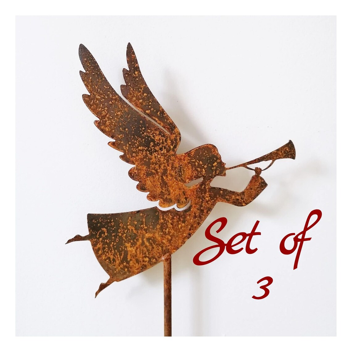 Set of 3 Metal Angel Garden Stakes Christmas Art Rusty Angel Etsy