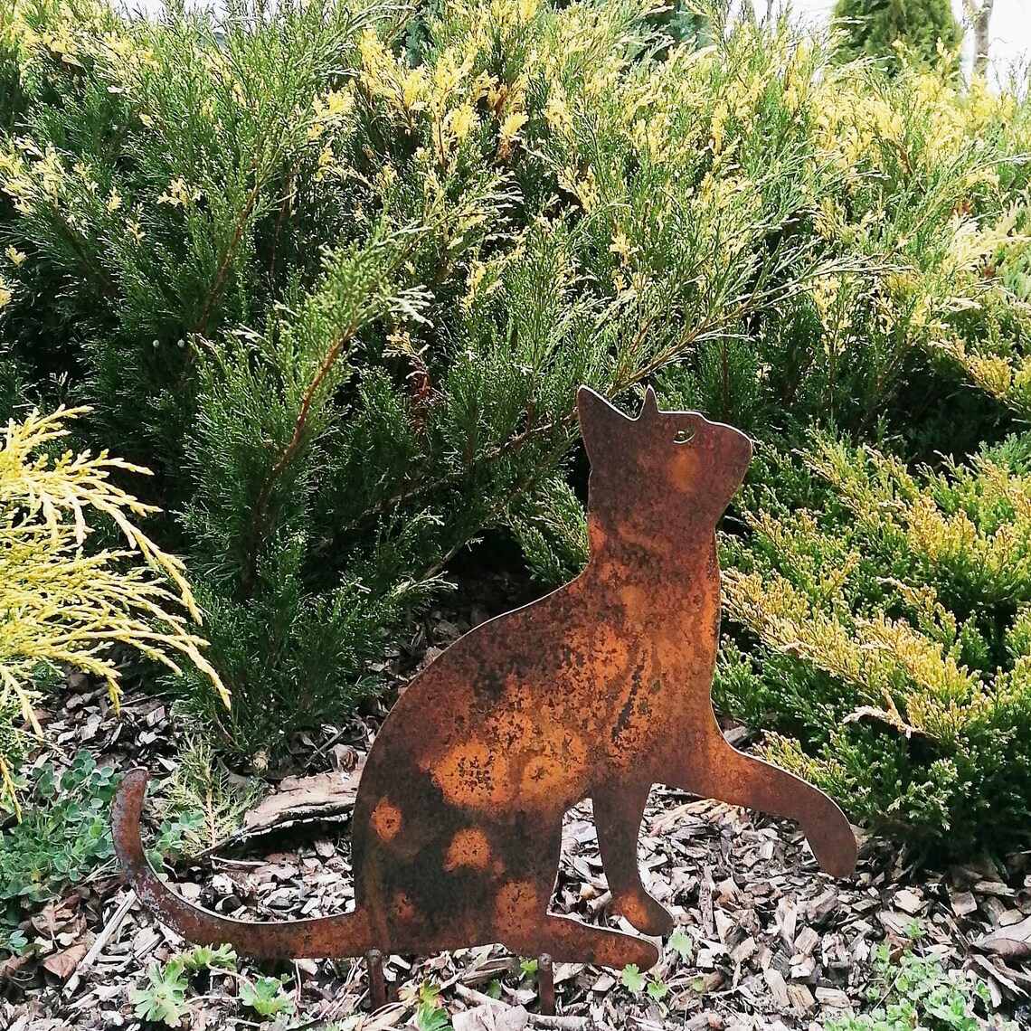 Metal cat garden decor metal cat garden art rusty cat sign Etsy