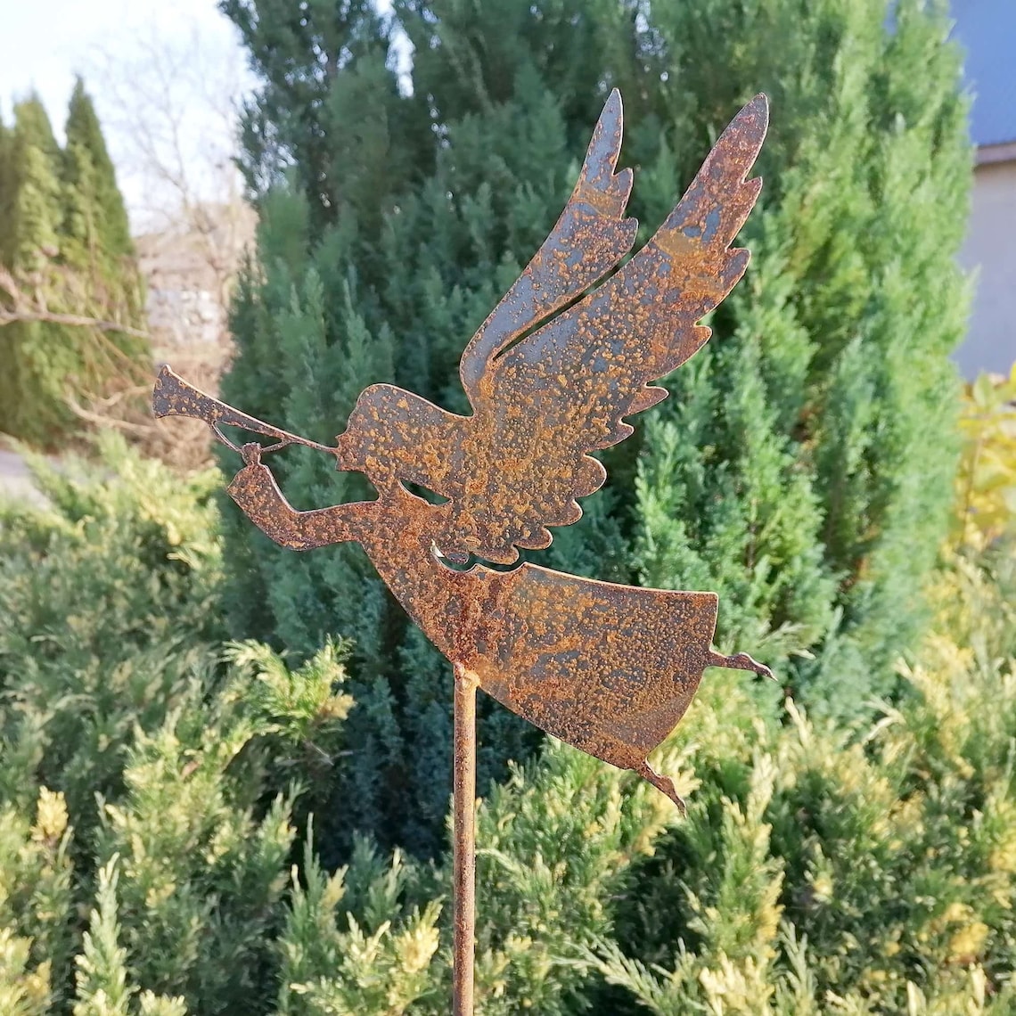 Set of 3 Metal Angel Garden Stakes Christmas Art Rusty Angel Etsy