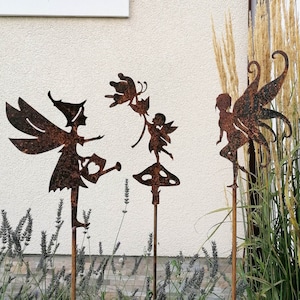 Set of 3 metal fairies garden stakes, metal elves garden art, rusty fairies garden sign, rusty elves, garden elves,romantic garden art
