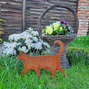 Metal cat garden decor, metal cat garden art, rusty cat sign, metal yard decor, rusty garden decor, animal garden art, metal cat decor