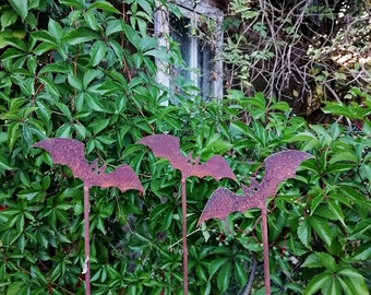 Set of 3 metal bat garden decor, Halloween bat garden art, rusty bat sign, Halloween garden decor, Halloween home decor, bat art