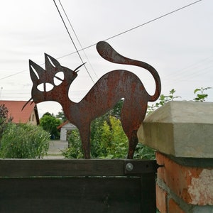 Metal cat garden decor, rusty cat garden art, Halloween cat sign, metal yard decor, rusty garden decor, metal cat sculpture, garden kitten