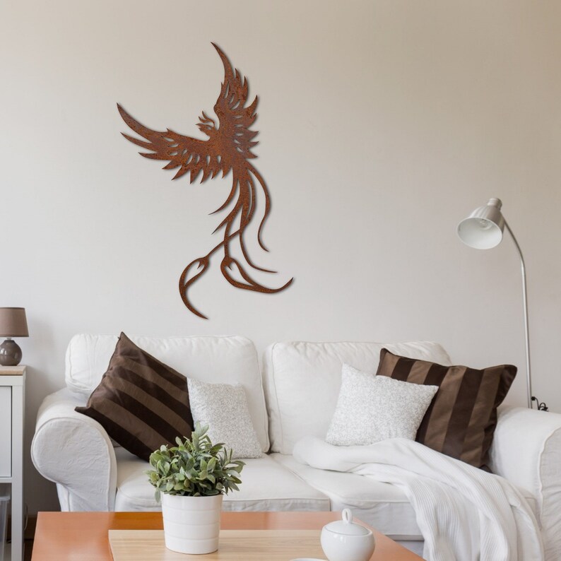 Metal phoenix wall art rusty wall decor metal wall art home Etsy