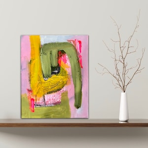 Modern abstract acrylic painting original acrylic painting on canvas 24 x 30 cm pink green