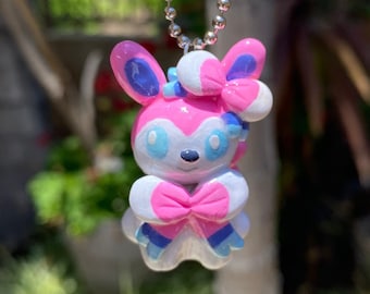 Slyveon Clay Keychain: Hand-Painted Polymer Clay Figurine