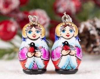 Tourist/'s Gift Folk Art Doll Travel Jewelry Nesting Wood Doll Earrings 925 Silver French Hooks MATRYOSHKA DOLL Earrings Russian Doll