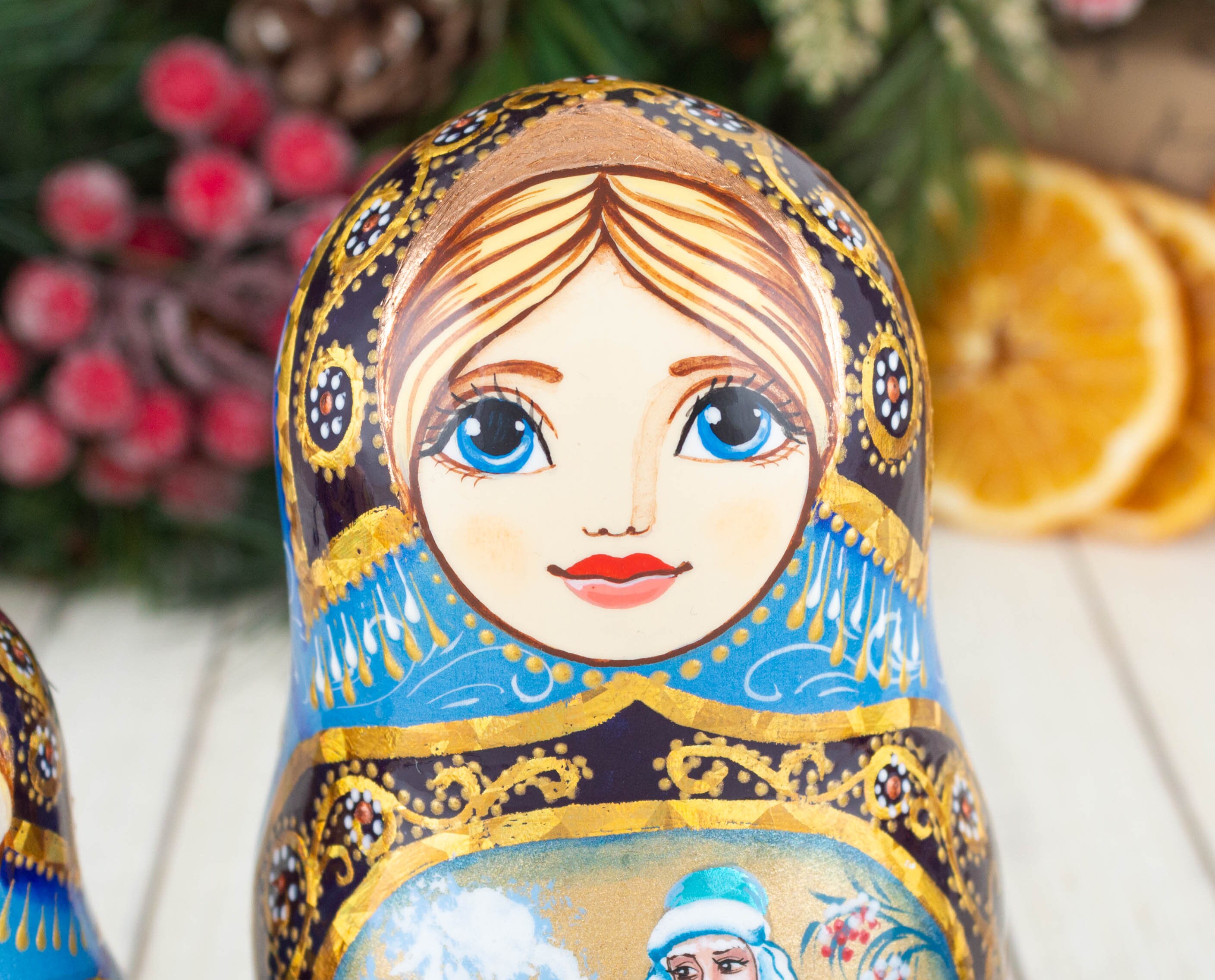 Stackable Russian dolls Blue gold and pink matryoshka with Etsy