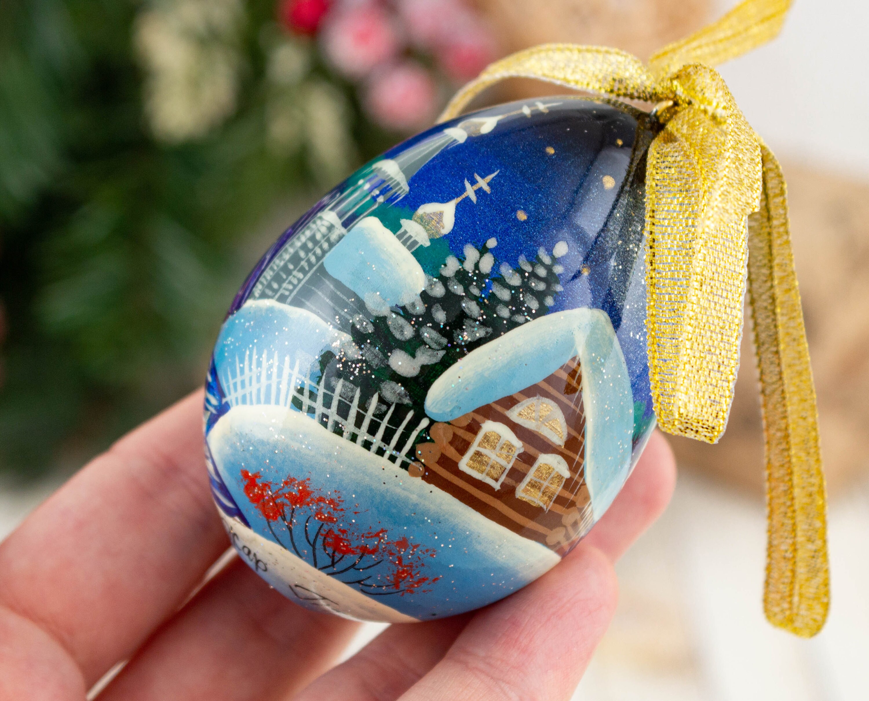 Christmas decorations 2 5cm Wooden egg. Winter scene Etsy