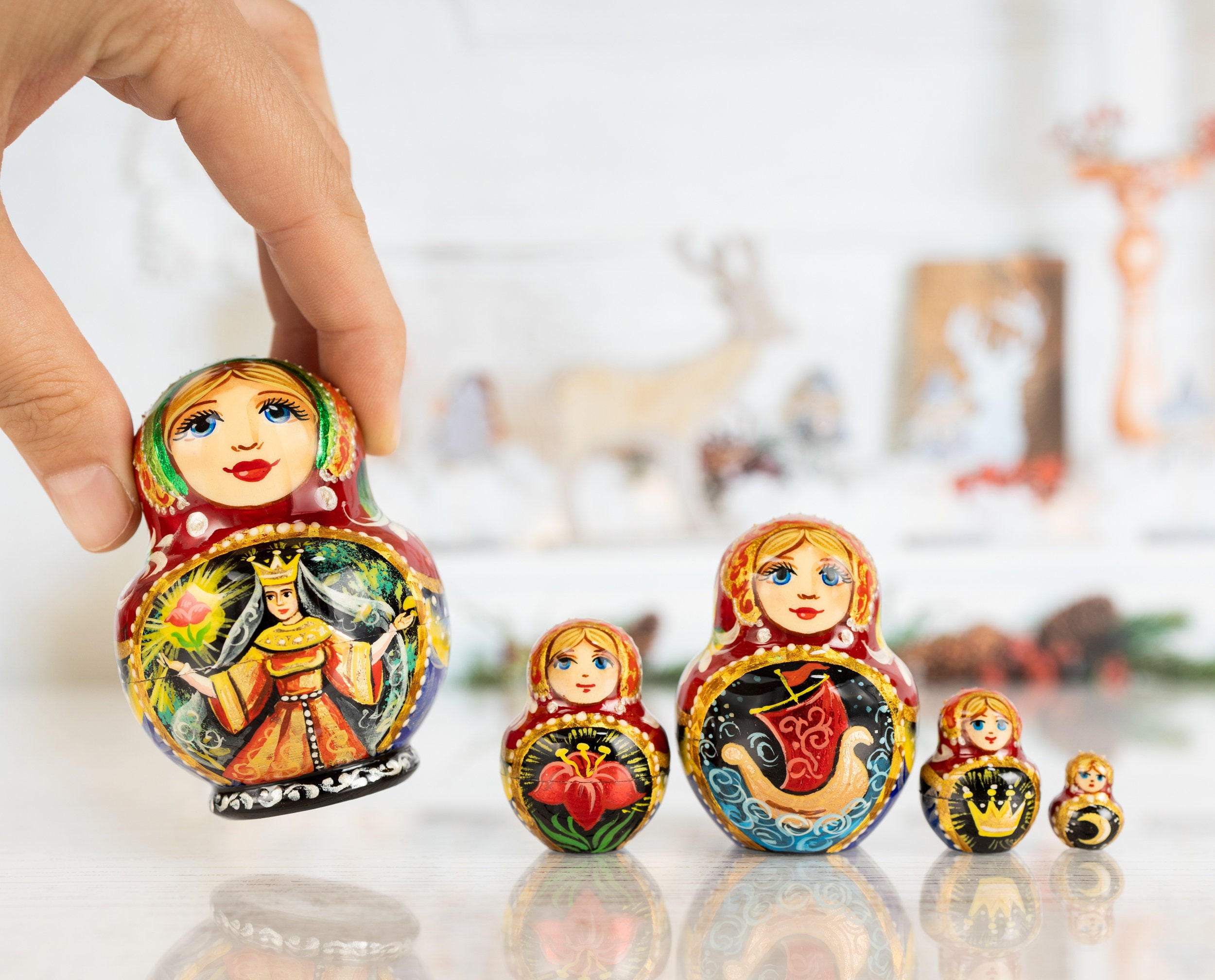 Ifundom Matroschka Puppe - Russische Nistpuppe Handbemalt Holz 21 Cm Bunt