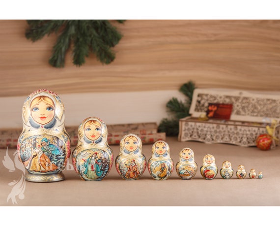 Nesting dolls Nutcracker matryoshka Hand-painted Signed russian babushka doll
