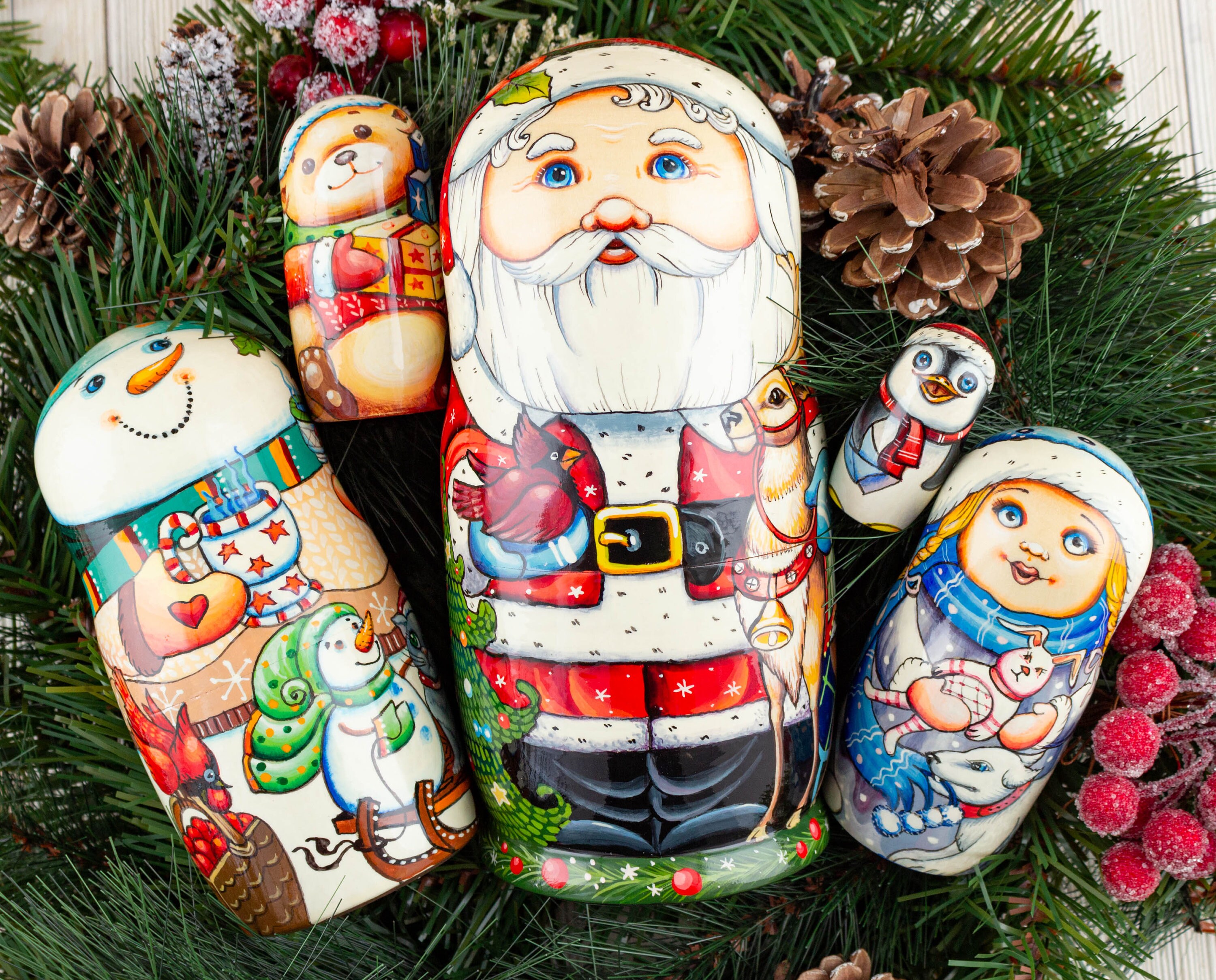 Santa nesting dolls 5 pieces 7'' 18cm Snowman Etsy