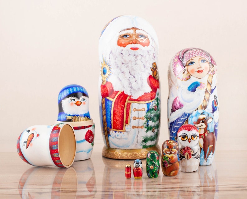 Russian nesting dolls Christmas Matryoshka 10 pieces Santa Etsy