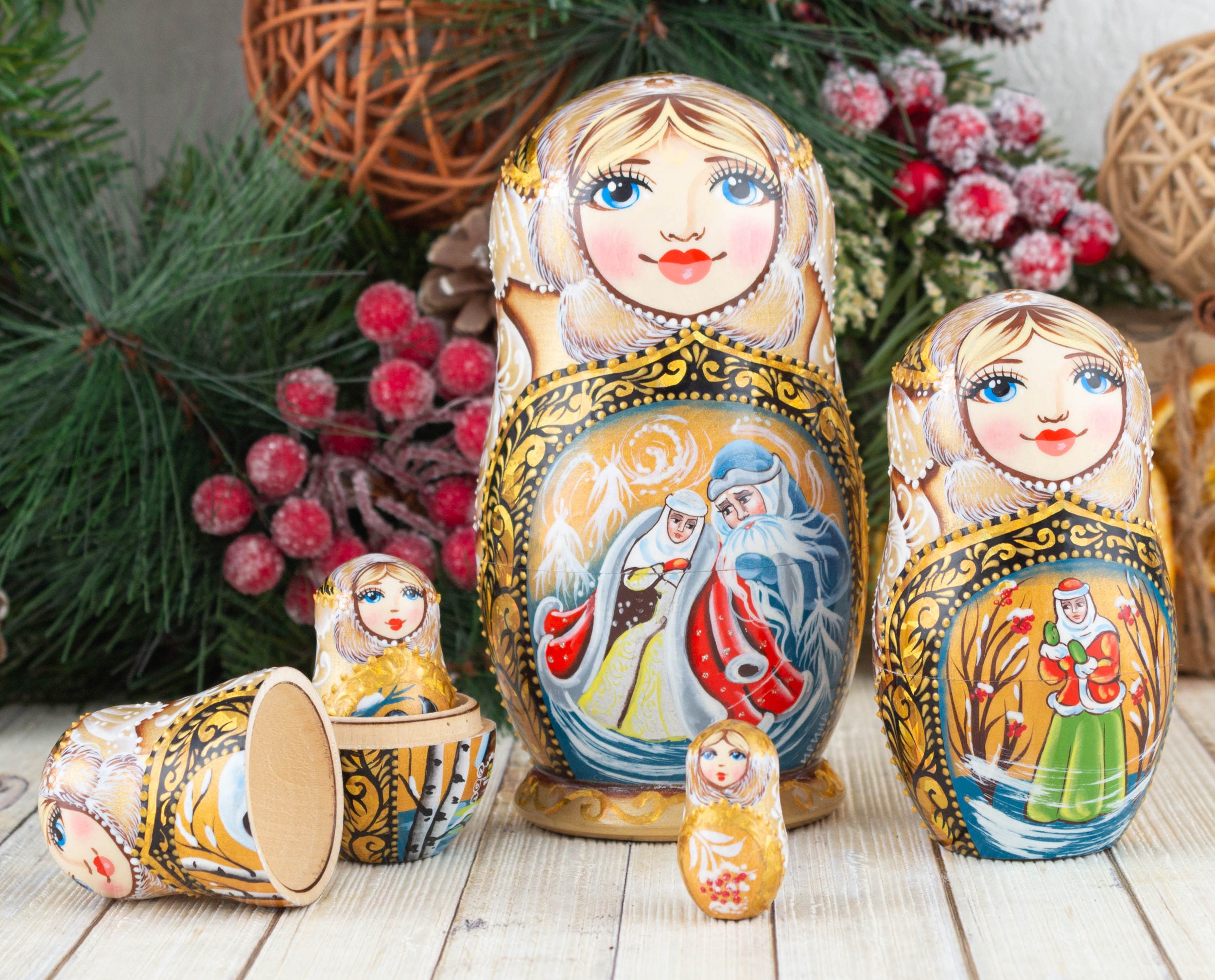 Gold nesting doll Morozko stacking doll Wooden Russian doll Etsy