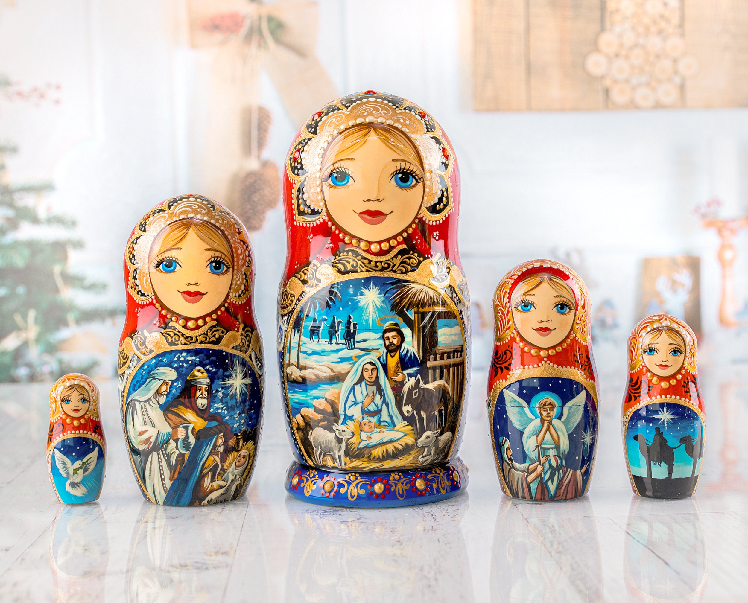 Russian nesting dolls Nativity scene Religious nesting doll Etsy