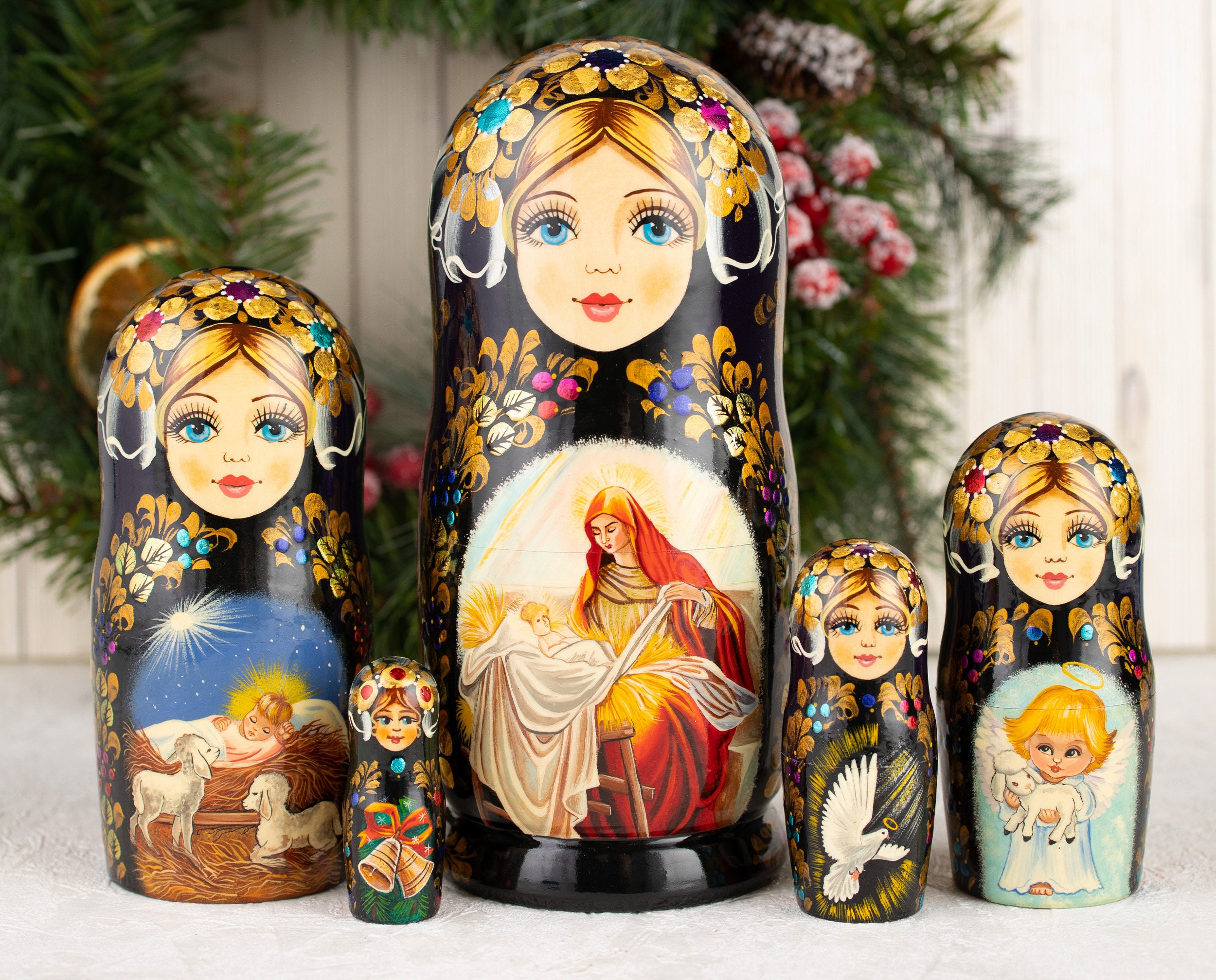 Christmas nesting dolls Nativity scene Matryoshka Nativity Etsy