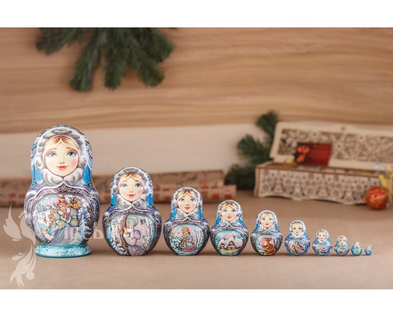 8/'/' 10PCS Wooden Russian Nesting Doll Matryoshka Babushka Hand Painted Toy Gift