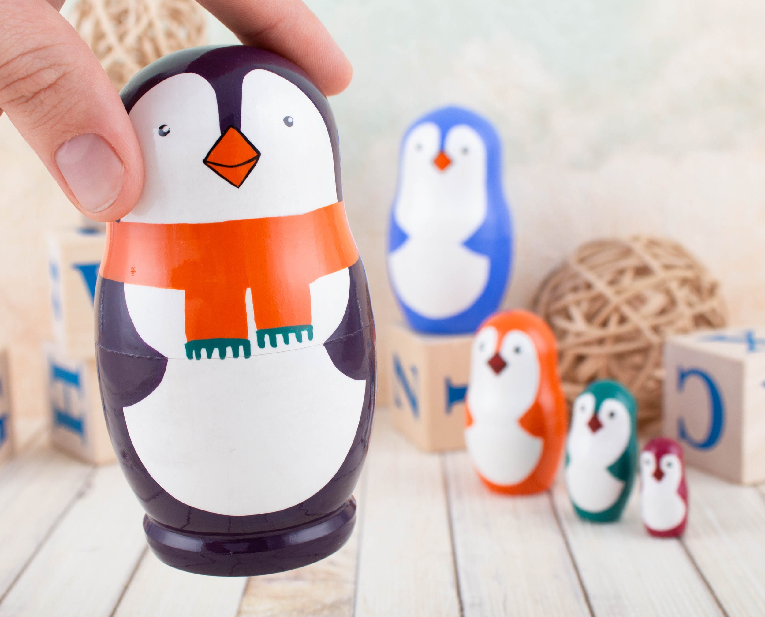 Penguin nesting dolls Matryoshka doll Kids wooden nesting Etsy