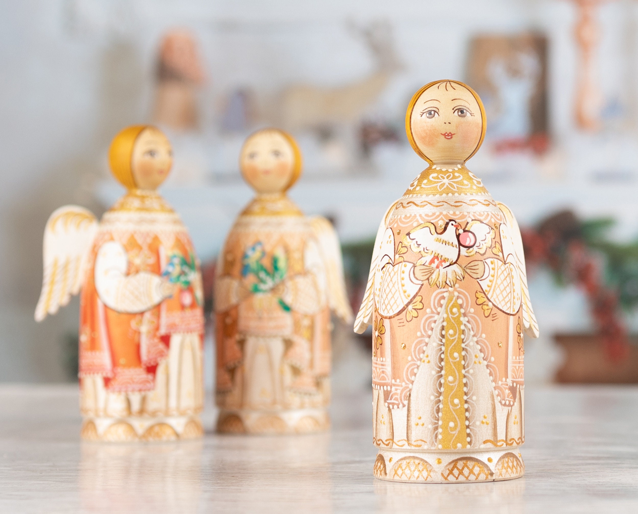 Wood angel Angel figurine Angel sculpture Angel decorations Etsy